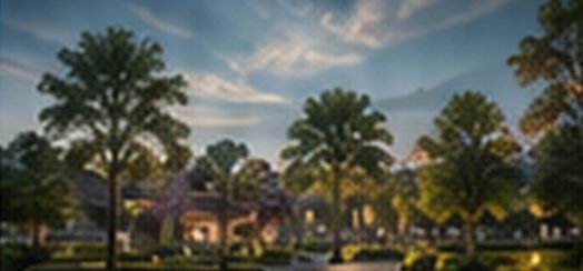 Landscaped park in the evening at the KBEHCS layout